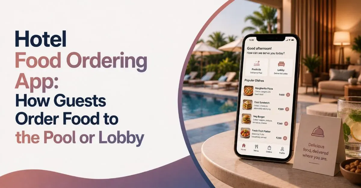 Hotel food ordering app allowing guests to order food to the pool or lobby with location-based delivery service