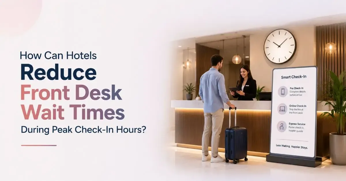 Hotel queue management system reducing front desk wait times during peak check-in hours