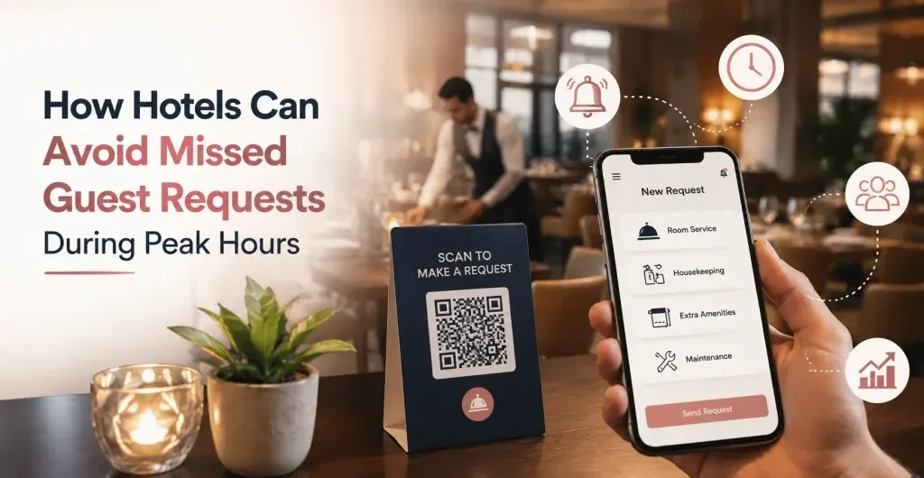 Digital guest request management platform featuring QR code access and mobile app automation to reduce missed requests during peak hotel hours.