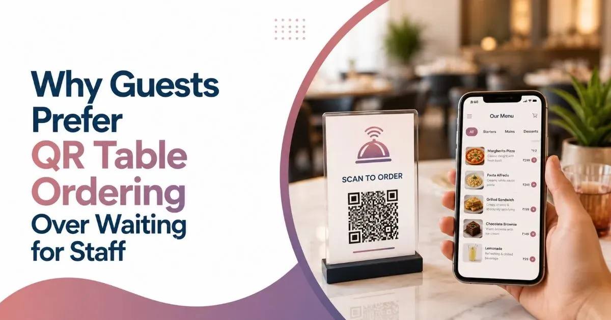Contactless QR code restaurant ordering experience with customers scanning table QR menu and placing food orders online