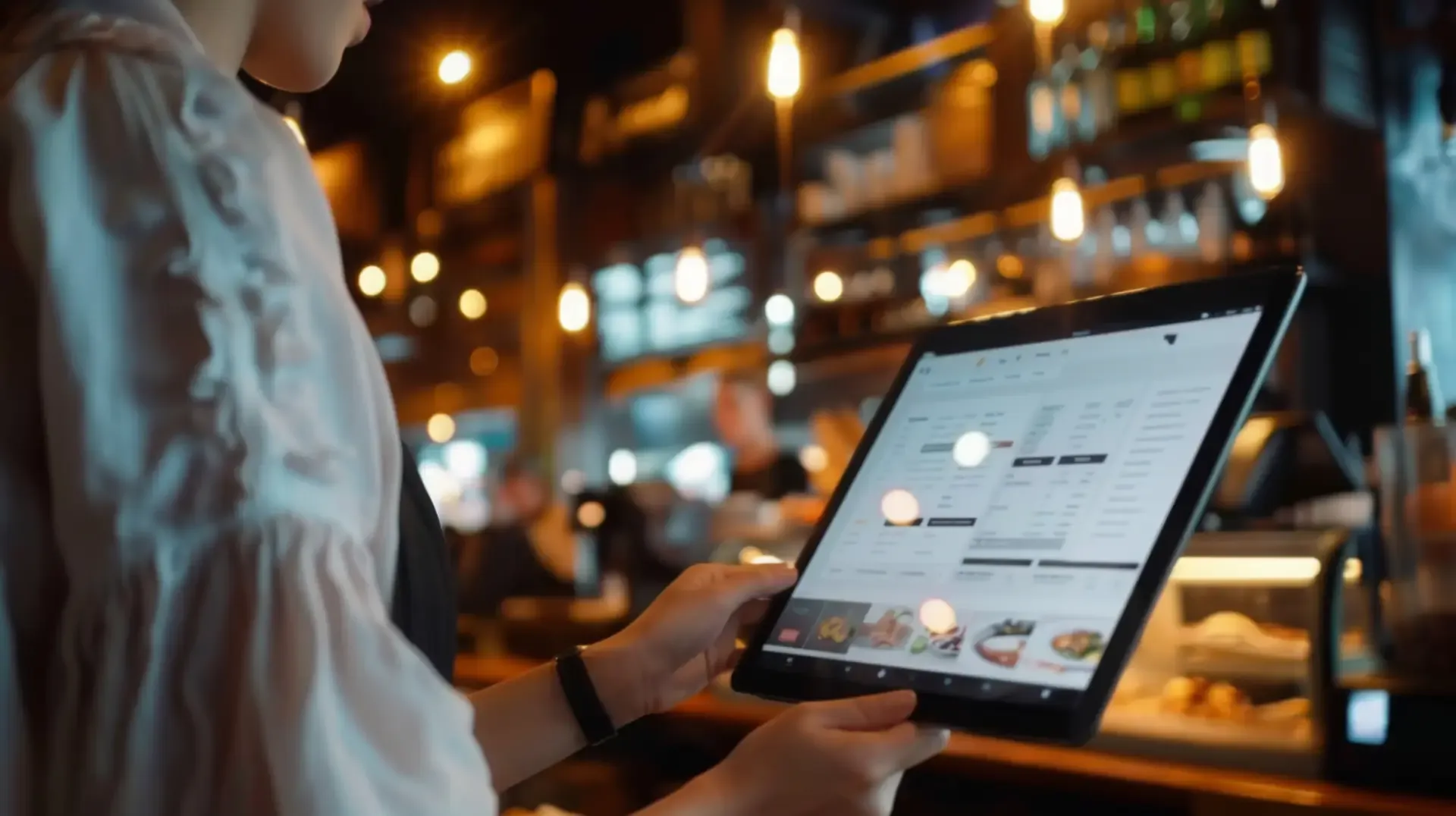 Restaurant staff performing a digital menu update on a tablet to manage pricing, availability, and menu changes without reprinting menus