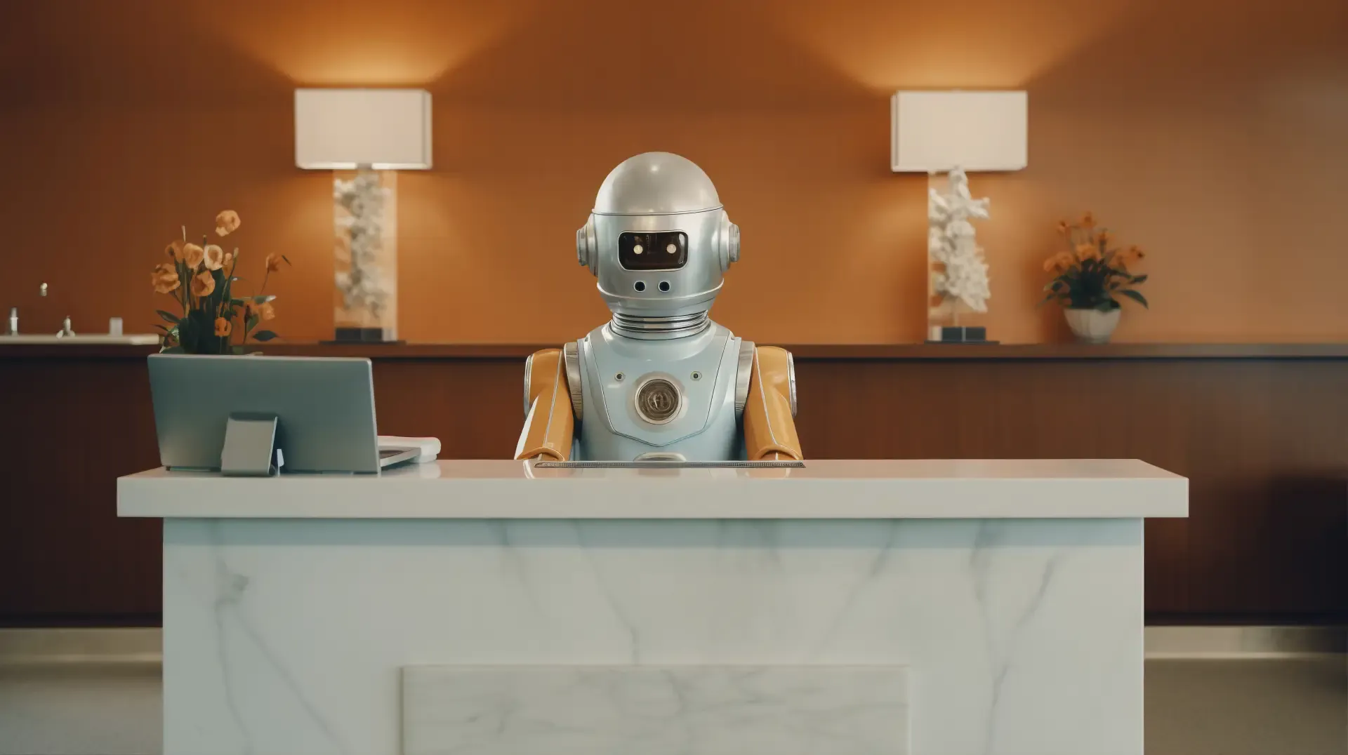 AI-powered hotel chatbot and virtual assistant helping guests with inquiries, reservations, and hotel services at the front desk