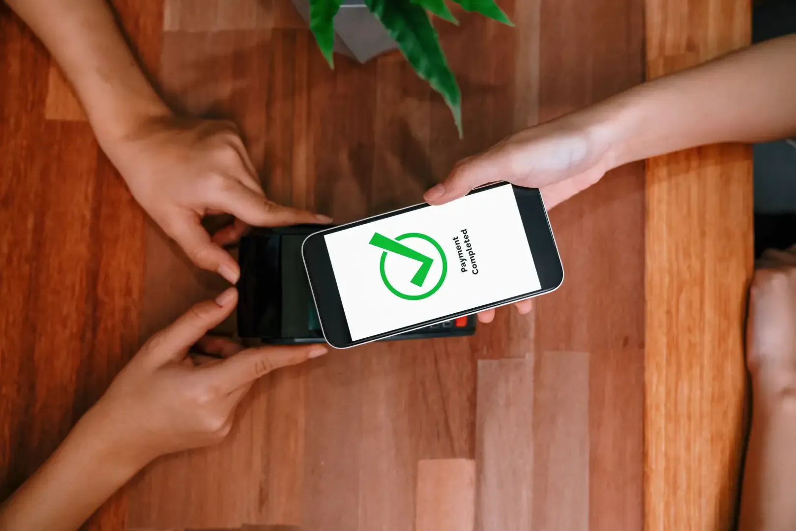 Guest completing a contactless mobile payment after placing an order through a hotel WhatsApp ordering system.